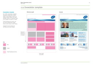 MSC style guide
7. Imagery 40
Infographics
The style we have developed for our information
can be used as a guide when creating infographics,
tables, charts or maps.
Please ensure when creating infographics that
the following best practice rules are adhered to:
• Always ensure an infographic or chart
has a title and/or a descriptor
• Consider whether an infographic or a chart
is the best way to convey the information you
are communicating – infographics should show
key facts and figures to bring data to life
• Make the facts being conveyed simple and
compelling – avoid too much detail
• Have a clear narrative
• Avoid complex detail in any illustrative element
• Only use MSC brand fonts and colours
The examples shown here are suggestions
demonstrating how the colour palette and
typographic style can be brought together
to present information clearly and concisely.
of seafood buyers
actively look for fish from
a sustainable source
agreed it's important
for supermarkets to sell
sustainably caught fish
65%
Fail:
Fishery enters assessment
Register your interest
as a stakeholder.
Final assessment report
and determination
Formal objections may
be filed through the
objections procedure.
Public certification report
and certificate issued
1.
Information gathered. Stakeholders
and fishery interviewed
Share your information with
the assessment team.
2.
Peer reviewers selected
Opportunity to comment on
proposed peer reviewers.
3.
Public review of the draft
assessment report
Opportunity to comment on
draft assessment report.
4.
5.
6.
Pass:
MSC Chain
of Custody
Assessment
(for supply
chain)
MSC
ecolabel on
the fishery's
product
Recertification
After four years
the fishery
may enter
reassessment.
Continued
surveillance
Annual audits
are required.
Stakeholders
may participate
to provide
information.
If desired, fishery
may address any
failures to meet
the standard, and
then re-start the
assessment
process from
step 1.
www.msc.org/track-a-fishery
Marine Stewardship Council
Opportunities for Stakeholders to Engage
with the Fishery Assessment Process
Version 2.0 of MSC’s Fisheries Certification Requirements
2. Language 3. Our identity 4. Typography 5. Colour 6. Design application 7. Imagery 8. Moving image 9. Tools and templates 10. Checklist
Contents
1. About MSC
 