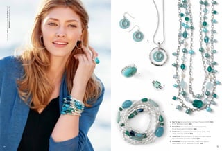 On Model: Twix earrings (pg. 94), River Rock ring &
                      Waterfront bracelet sets (pg. 75)




                                                               A




                                                           B




                                                                   C




                                                                         E




                                                                   D




                                                                       A. Out To Sea Genuine Mother-of-Pearl, Pierced (21839) $30.
                                                                          16-19" Necklace (32421) $38.
                                                                       B. River Rock Genuine Turquoise with Cut Crystals,
                                                                          Ring, whole sizes 5-11 (63637) $68.
                                                                       C. Greek Isle Cut Crystal & CZs, total CZ wt. 0.3ct., Ring,
                                                                          whole sizes 5-11 (63629) $68.
                                                                       D. Waterfront Genuine Mother-of-Pearl with Resin Beads,
                                                                          Set of 6 Stretch Bracelets (12B98) $68.
                                                                       E. Breezeway Genuine Freshwater Pearls with Glass &
                                                                          Resin Beads, 26-29" Necklace (33356) $98.

74                                                                                                                                   75
 