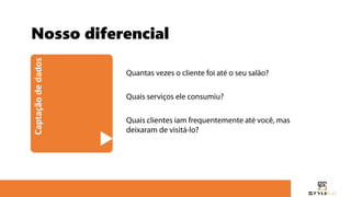Captaçãodedados
Marketing
Segmentação por
localização e
serviços
Notificações push
Notificações “in-
app”
Automação de
envios
Fidelidade
Relatórios
Resultados das
campanhas
Histórico de
localização dos
clientes
Nosso diferencial