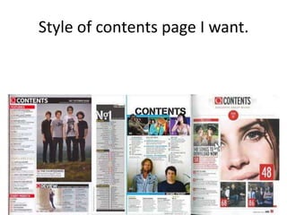 Style of contents page I want.
