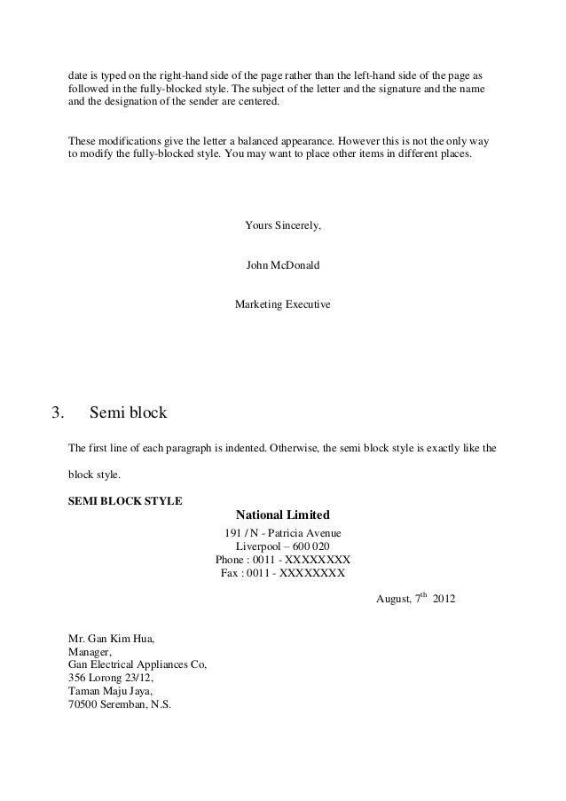 styles in business letter