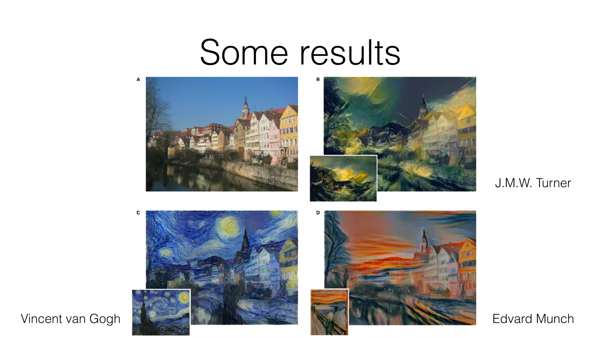 Some results
J.M.W. Turner
Vincent van Gogh Edvard Munch
 