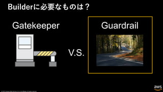 © 2019, Amazon Web Services, Inc. or its affiliates. All rights reserved.
Builderに必要なものは？
Gatekeeper Guardrail
V.S.
 