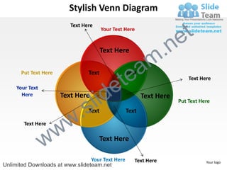 Stylish Venn Diagram
                          Text Here
                                        Your Text Here

                                                                     e t
                                        Text Here

                                                           m .n
       Put Text Here             Text
                                               teaText


                                             e
                                                                         Text Here



                                        id
     Your Text
                       Text Here
                                      l
       Here                                              Text Here

                              .s
                                                                     Put Text Here
                                 Text             Text

        Text Here

                       w w
                 w                    Text Here

                                 Your Text Here      Text Here                  Your logo
Unlimited Downloads at www.slideteam.net
 