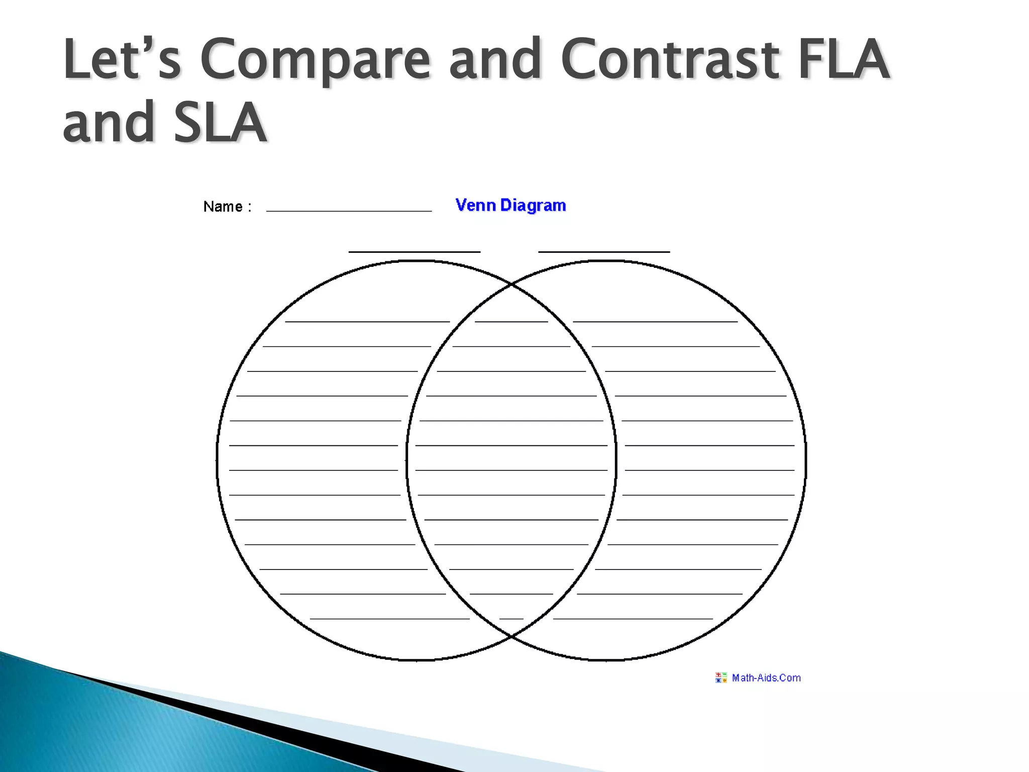 Let’s Compare and Contrast FLA
and SLA
 