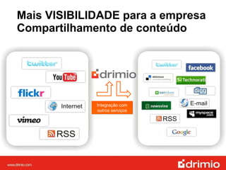 Mais VISIBILIDADE para a empresa Compartilhamento de conteúdo Integração com outros serviços 