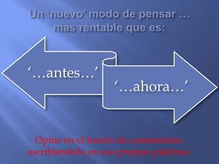 „…antes…‟
„…ahora…‟
Opine en el buzón de comentarios
escribiéndolo en sus propias palabras
 