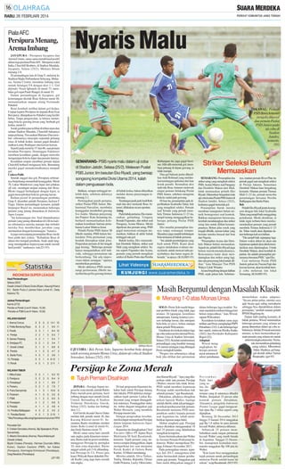 RABU, 26 FEBRUARI 2014

Piala AFC

Nyaris Malu

INDONESIA SUPER LEAGUE

DIKAWAL: Pemain
PSIS Boas Artururi
(tengah) dikawal
dua pemain Puslat
PSIS Junior pada
uji coba di
Stadion
Jatidiri,
kemarin.
(93)

SEMARANG- PSIS nyaris malu dalam uji coba
di Stadion Jatidiri, Selasa (25/2). Melawan Puslat
PSIS Junior, tim besutan Eko Riyadi, yang bersiap
songsong kompetisi Divisi Utama 2014, kalah
dalam penguasaan bola.
Bahkan, sempat tertinggal terlebih dulu, sebelum akhirnya
menang 2-1.
Pertengahan paruh pertama,
striker Puslat PSIS Junior, Muhammad Nursalim, membuka
keunggulan membobol gawang
Ivo Andre. Mantan penyerang
tim Porprov Kota Semarang itu,
berhasil memanfaatkan kelemahan koordinasi barisan pertahanan Laskar Mahesa Jenar.
Pelatih Puslat PSIS Junior M
Dhofir menilai, PSIS belum berkarakter. Pola permainan yang
hendak diterapkan tidak jelas.
Pergerakan pemain di lini tengah
juga kurang. ”Beberapa pemain
hanya mengandalkan skill individu, sehingga permainan tak
berkembang. Tak ada improvisasi dalam serangan,” ujarnya
memberikan penilaian.
Meski akhirnya PSIS memenangi perlawanan, Dhofir menyebut dua gol ke gawang timnya

di babak kedua, bukan dihasilkan
melalui skema penyerangan terencana.
Tendangan jarak jauhAndi Rohmad dan aksi menusuk Boas Artururi, dilakukan secara spontan.
Asing
Pada babak pertama, Eko menurunkan gelandang Uruguay
Ronald Fagundez, dan striker asal
Paraguay, Acuna Munoz. Meski
diperkuat dua pemain asing, PSIS
gagal menyusun serangan mematikan, bahkan di akhir babak
tertinggal satu gol.
Babak kedua, Eko memasukkan Dembele Makan, striker asal
Mali yang mengikuti seleksi. Sama seperti Fagundez dan Acuna,
pemain yang pernah mengikuti
seleksi di Barito Putra dan Persiba

Hasil Pertandingan
Selasa (25/2)
Gresik United 2 (Otavio Dutra 28 pen, Kacung Khoirul
81) - Barito Putra 2 (James Koko Lomel 61, Dedy
Hartono 75)

5
3
3
2
2
2
1
1
0
0
0

0
2
1
1
1
1
3
0
1
1
1

0 14-1 15
1 9-6 11
1 8-4 10
0 6-3 7
1 5-4 7
2 3-4 7
1 8-8 6
3 4-7 3
3 3-8 1
4 6-12 1
3 2-11 1

WILAYAH TIMUR
1. Mitra Kukar
5 3 1 1 9-3 10
2. Persipura
5 2 3 0 8-4 9
3. Persebaya*
5 3 1 1 8-6 7
4. Perseru
5 2 1 2 7-9 7
5. Putra Samarinda
5 1 3 1 10-6 6
6. Persiram
4 1 3 0 3-2 6
7. PSM
5 1 2 2 6-5 5
8. Persepam
4 1 2 1 6-8 5
9. Persela
4 1 1 2 4-8 4
10. Persiba Balikpapan
4 0 2 2 3-5 2
11. Persiba Bantul
4 0 1 3 2-10 1
* Nilai Persebaya dikurangi tiga karena hukuman FIFA
Pencetak Gol
5 Cristian Gonzales (Arema), Ilija Spasojevic (Putra
Samarinda),
3 Alberto Goncalves (Arema), Reza Ardiansyah
(Gresik United),
Bijahil Chalwa (Persela), Herman Dzumafo (Mitra
Kukar), Gaston Castano (PBR), Ian Kabes
(Persipura), Kenmogne Emmanuel (Persebaya),
Greg Nwokolo (Persebaya)
(J21-93)

SEMARANG-Penampilan dua
striker asing yang mengikuti seleksi
PSIS, Acuna Munoz asal Paraguay
dan Dembele Makan dari Mali,
tidak memuaskan pelatih Eko
Riyadi. Diturunkan bergantian kala
uji coba kontra Puslat PSIS Junior di
Stadion Jatidiri, Selasa (25/2),
keduanya gagal mencetak gol.
Penampilan buruk mereka
membuat manajemen belum tertarik bernegosiasi soal kontrak.
Bahkan manajemen berencana,
kembali mendatangkan dua striker
asing lain untuk dilihat kemampuannya. Belum jelas sosok yang
tengah dibidik, namun kabar yang
beredar mereka berasal dari Iran
dan Nigeria.
”Penampilan Acuna dan Dembele Makan belum memuaskan.
Sejauh ini, pelatih Eko Riyadi juga
belum merekomendasikannya.
Rencananya kami akan mendatangkan dua striker asing lagi,
dan satu penyerang lokal untuk dilihat,” kata Manajer Tim PSIS
Wahyu 'Liluk' Winarto.
Acuna bergabung dengan latihan
PSIS, sejak pekan lalu. Sebelum-

● Menang 1-0 atas Monas Unsa

WILAYAH BARAT
5
6
5
3
4
5
5
4
4
5
4

Striker Seleksi Belum
Memuaskan
nya, mantan pemain River Plate itu
pernah gagal saat mengikuti seleksi
di Persija Jakarta. Sementara
Dembele Makan baru bergabung
kemarin. Mantan pemain Timnas
Mali U-23 itu, pernah mencoba
peruntungan bersama Persiba
Balikpapan dan Barito Putra.
Bek
Pelatih Eko Riyadi justru kesengsem dengan bek lokal Syafrudin
Tahar yang tampil baik menggalang
pertahanan. Meski demikian, ia
tidak ingin terburu-buru merekomendasikan pemain yang pernah
membela Timnas Indonesia U-23
itu. Tahar masih akan dipantau dalam beberapa kali sesi latihan.
”Dia tampil baik sepanjang laga.
Dalam waktu dekat ini akan ada
keputusan apakah akan direkomendasikan atau dipulangkan. Untuk
Dembele Makan, akan kembali dipantau. Ini adalah penampilan pertamanya bersama PSIS,” ujar Eko.
Usai melawan Puslat PSIS
Junioir, pekan ini, Fauzan Fajri dan
kawan-kawan, akan kembali beruji coba melawan tim lokal
Semarang. (K18,H85-93)

Masih Bergumul dengan Masalah Klasik

Jadwal Pertandingan
Kamis (27/2)
Persita vs Persik (Live K-Vision, 15.30)
Persela vs PSM (Live K-Vision, 19.00)

1. Arema Cronus
2. Pelita Bandung Raya
3. Persib
4. Persija
5. Semen Padang
6. Sriwijaya FC
7. Gresik United
8. Persita
9. Barito Putra
10. Persijap
11.Persik

Balikpapan itu, juga gagal bersinar. Alih-alih mencetak gol, membuat peluang di depan gawang, ia
tidak mampu.
Dua gol balasan justru dihasilkan Andi Rohmad yang melakukan tendangan spekulasi dari luar
kotak penalti. Kemudian aksi
individu Boas Artururi melewati
empat pemain belakang Puslat
PSIS Junior, sebelum mengirim
bola ke sudut jauh gawang.
Di luar itu, penampilan apik diperlihatkan Syafrudin Tahar, bek
yang mengikuti seleksi. Pemain
asal Ternate yang pernah membela Timnas Indonesia U-23 itu,
tampil tenang menggagalkan beberapa peluang Puslat PSIS
Junior.
Eko menilai penampilan timnya tanpa semangat tempur.
Skuadnya juga mudah kehilangan
bola terutama di babak pertama.
”Ini adalah pembelajaran yang
baik untuk PSIS. Kami akan
segera melakukan evaluasi menyeluruh, untuk mencari tahu penyebabnya dan harus segera dibenahi,” ucapnya. (K18,H85-93)

SM/Setyo Wiyono

UJI COBA : Bek Persis Solo, Suparno berebut bola dengan
salah seorang pemain Monas Unsa, dalam uji coba di Stadion
Sriwedari, Selasa (25/2). (93)

SOLO - Persis Solo masih bergumul problem klasik yang tidak juga
teratasi. Di lapangan, koordinasi
antarpemain, kurang ketatnya pressure terhadap lawan, dan antisipasi
bola-bola set piece, belum mampu
diurai pelatih Widyantoro.
Gambaran itu terekam dalam laga
uji coba melawan tim internal Persis,
Monas Unsa di Stadion Sriwedari,
Selasa (25/2). Kendati mendominasi
pertandingan yang berakhir menang
1-0, namun serangan yang dibangun
Persis seringkali kandas.
”Progres tim sebenarnya cukup
baik jika dilihat dari permainan

dalam beberapa laga terakhir. Namun masalah koordinasi hingga kini
belum terpecahkan,” kata Wiwid,
sapaan Widyantoro.
Kesalahan-kesalahan sama juga
terlihat saat Persis menghadapi PSPS
Pekanbaru (23/2). Lalu beberapa laga
lain seperti, melawan Persiku Kudus
(20/2) dan Persikabo Kabupaten
Bogor (2/2).
Adaptasi
Wiwid mengungkapkan, beberapa pemain
anyar terutama di
sektor pertahanan,

memerlukan waktu adaptasi.
”Secara pelan-pelan, mereka saya
ajak bicara agar saling memahami
sehingga bisa dipraktikkan dalam
permainan,” tambah mantan pelatih
PPSM Magelang itu.
Dalam latih tanding kemarin, di
babak pertama, Wiwid menurunkan
beberapa pemain yang selama ini
jarang diturunkan dalam uji coba sebelumnya. Sekitar 20 menit usai turun
minum, ia baru memasukkan pemain-pemain yang selama ini masuk
dalam kerangka utama tim.Termasuk memasukkan gelandang
asing seleksi, Mbombom
Julien. Hasilnya, gol tunggal dicetak striker Yanuar
Ruspuspito. (ger-93)

Persijap ke Zona Merah
● Tujuh Pemain Disahkan
JEPARA - Persijap Jepara tergeser ke zona merah, setelah Barito
Putra meraih poin pertama, hasil
imbang dengan tuan rumah Gresik
United. Bertanding di Stadion
Tridarma Petrokimia Gresik,
Selasa (25/2), kedua tim berbagi
skor 2-2.
Gol Gresik dicetak Otavio Dutra
melalui titik penalti menit 28, dan
Kacung Khoirul menit 81. Sementara Barito membalas melalui
James Koko Lomel di menit 61,
dan Dedy Hartono menit 75.
Meski sama-sama baru meraih
satu angka, pada klasemen sementara, Barito naik ke posisi sembilan,
menggeser Persijap ke peringkat
10, atau zona degradasi. Barito
unggul selisih gol (3-8) dibandingkan Persijap (6-12). Posisi juru
kunci Wilayah Barat diduduki Persik Kediri yang juga baru meraih
satu angka.

Di luar pergeseran klasemen itu,
kabar baik untuk Persijap datang
dari Jakarta. PSSI akhirnya mengesahkan tujuh pemain Laskar Kalinyamat yang sempat ditangguhkan statusnya. Penangguhan status
itu, imbas dugaan tunggakan gaji
Walter Brizuela, yang membela
Persijap musim lalu.
Dengan pengesahan tersebut,
mereka dapat memperkuat Persijap
dalam lanjutan Indonesia Super
League 2014.
Kepastian itu diungkapkan Chief
Executive Officer PT Jepara Raya
Multitama M Said Basalamah,
kemarin. Tujuh pemain yang statusnya sempat ditangguhkan, dapat
memperkuat tim saat menjamu
Persik Kediri di Gelora Bumi
Kartini, 10 Maret mendatang.
Mereka adalah, Diva Tarkas,
Taufiq, Hamka, Rajendra, Dimas
Galih Pratama, Lucky Oktavianto,

dan Slamet Riyadi. ”Apa yang dilaporkan salah satu pemain Persijap
(Walter) musim lalu tidak benar.
PSSI sudah memberi keputusan
Persijap sudah memberikan hak
seluruh pemain,” ujar Basalamah.
Dikatakan, pihaknya dirugikan
terkait laporan Walter. Apalagi
setelah diteliti, tidak ada pelanggaran terkait pembayaran hak pemain.
Basalamah meminta PSSI menjatuhkan sanksi kepada pemain
asal Argentina itu, sebab memberikan laporan tanpa bukti.
Akibat sengketa gaji, Persijap
hanya diizinkan menggunakan 18
dari 25 pemain yang didaftarkan
mengikuti kompetisi.
Kasus bermula aduan dari Walter
ke Asosiasi Pemain Profesional Indonesia. Walter memperkuat Persijap, Februari-November 2013.
Pada pertengahan musim, tepatnya Juli 2013, manajemen klub
mulai bermasalah dalam pembayaran gaji pemain. Tunggakan gaji
baru mulai dibayarkan tanggal 4

N o v e m b e r.
Pada hari
yang sama, dalam pertemuan yang di antaranya dihadiri
Walter, disepakati 25 persen nilai
kontrak pemain ditiadakan.
Alasannya, pengelola Indonesia
Premier League gagal mengucurkan dana Rp 3 miliar seperti yang
dijanjikan.
Rentang 20 Desember 2013
hingga 15 Januari 2014, tunggakan
gaji Rp 1,8 miliar ke para pemain
kecuali Walter, akhirnya dilunasi.
Sebanyak 25 pemain membubuhkan tanda tangan pelunasan
kecuali Walter yang masih berada
di Argentina. Tanggal 23 Desember, manajemen kemudian mentransfer tunggakan Rp 100 juta ke
Walter.
”Kini kami bisa menggunakan
tujuh pemain untuk pertandingan
melawan Persik setelah kasus ini
selesai,” ucap Basalamah. (H15-93)

SM/Muhammadun Sanomae

JAYAPURA - Persipura Jayapura dan
Arema Cronus, sama-sama meraih hasil positif
dalam laga perdana Piala AFC. Menjamu wakil
India, Churchill Brothers, di Stadion Mandala,
Jayapura, Selasa (25/2), Mutiara Hitam
menang 2-0.
Di pertandingan lain di Grup F, melawat ke
Stadium Majlis Perbandaran Selayang, Malaysia, Arema Cronus, menahan imbang tuan
rumah Selangor FA dengan skor 1-1. Gol
defender Victor Igbonefo di menit 73, membalas gol cepat Paulo Rangel, di menit 10.
Dalam pertandingan di Jayapura, gol
kemenangan dicetak Boaz Solossa menit 48,
memanfaatkan umpan silang Ferinando
Pahabol.
Boaz kembali terlibat dalam gol kedua.
Umpan kapten Persipura itu kepada Roni Esar
Beroperai, dilanjutkan ke Pahabol yang berdiri
bebas. Tanpa pengawalan, ia leluasa menendang bola ke gawang lawan yang berbuah gol
kedua, menit 61.
Sorak gembira pun terlihat di tribun utara dan
selatan Stadion Mandala. Churchill bukannya
tanpa peluang. Tim asuhan Mariano Dias tersebut, sebenarnya mencipta sejumlah peluang
emas di babak kedua, namun gagal dimaksimalkan Lenny Rodrigues dan kawan-kawan.
Seperti pada menit ke 57 dan 86, saat pemain
bertahan Persipura, Dominggus Fakdawer
membuat kesalahan ganda, dengan mencoba
mengumpan bola ke kiper dan pemain lainnya.
Kesalahan umpan membuat pemain depan
Churchill berhasil menguasai bola. Beruntung
mereka gagal memaksimalkannya menjadi
gol.
Cedera Pulih
Setelah unggul dua gol, Persipura sebenarnya berpeluang menambah keunggulan. Menit
70, Lukas Mandowen yang lepas dari jebakan
off side, mendapat umpan matang dari Boaz.
Meski tinggal berhadapan dengan kiper, ia
gagal menceploskan bola ke gawang lawan.
Raihan positif di pertandingan pembuka
Grup E disambut pelatih Persipura Jacksen F
Tiago. Dalam pertandingan kemarin, pelatih
berpaspor Brasil itu, menurunkan beberapa
pemain yang jarang dimainkan di Indonesia
Super League.
”Ini kemenangan tim. Soal dimainkannya
pemain yang jarang diturunkan di LSI itu karena sebenarnya mereka mampu dan terbukti
mereka bisa memberikan jawaban yang
memuaskan dengan kemenangan,” katanya.
Ia juga menyanjung penampilan Boaz meski
baru pulih dari cedera. ”Kehadiran Boaz di
dalam tim menjadi pembeda. Anak-anak langsung mendapatkan kepercayaan untuk meraih
hasil positif,” tandasnya. (ant,J21-93)

SM/Hendra Setiawan

Persipura Menang,
Arema Imbang

Diva Tarkas

 