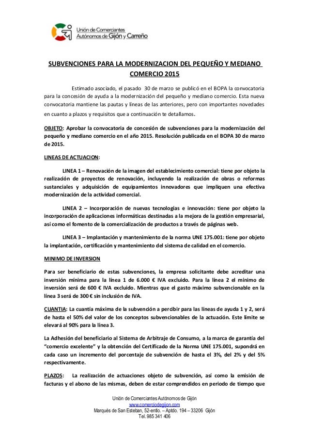 Subvenciones Para Pymes Comercio De Asturias 2015