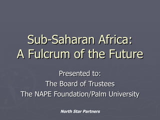Sub-Saharan Africa: A Fulcrum of the Future Presented to: The Board of Trustees The NAPE Foundation/Palm University North Star Partners 