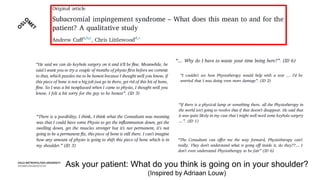 Ask your patient: What do you think is going on in your shoulder?
(Inspired by Adriaan Louw)
 