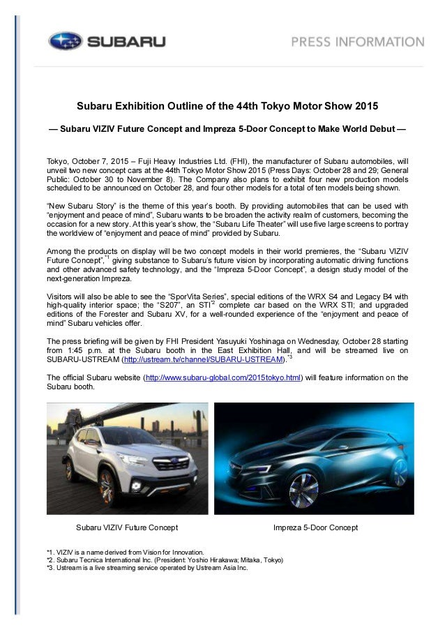 Subaru At 2015 Tokyo Motor Show