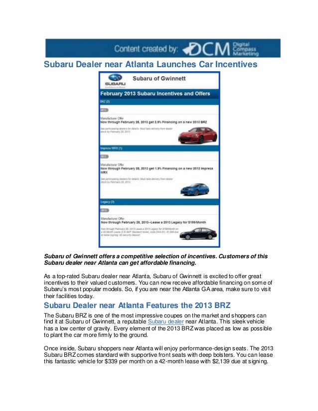 Subaru Dealer near Atlanta Launches Car Incentives