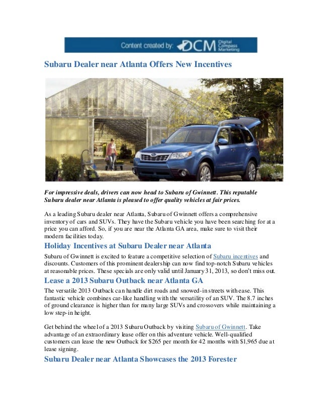 Lease Car Atlanta >> Subaru Dealer Near Atlanta Offers New Incentives Lease Car Atlanta >> Subaru Dealer Near Atlanta Offers New Incentives