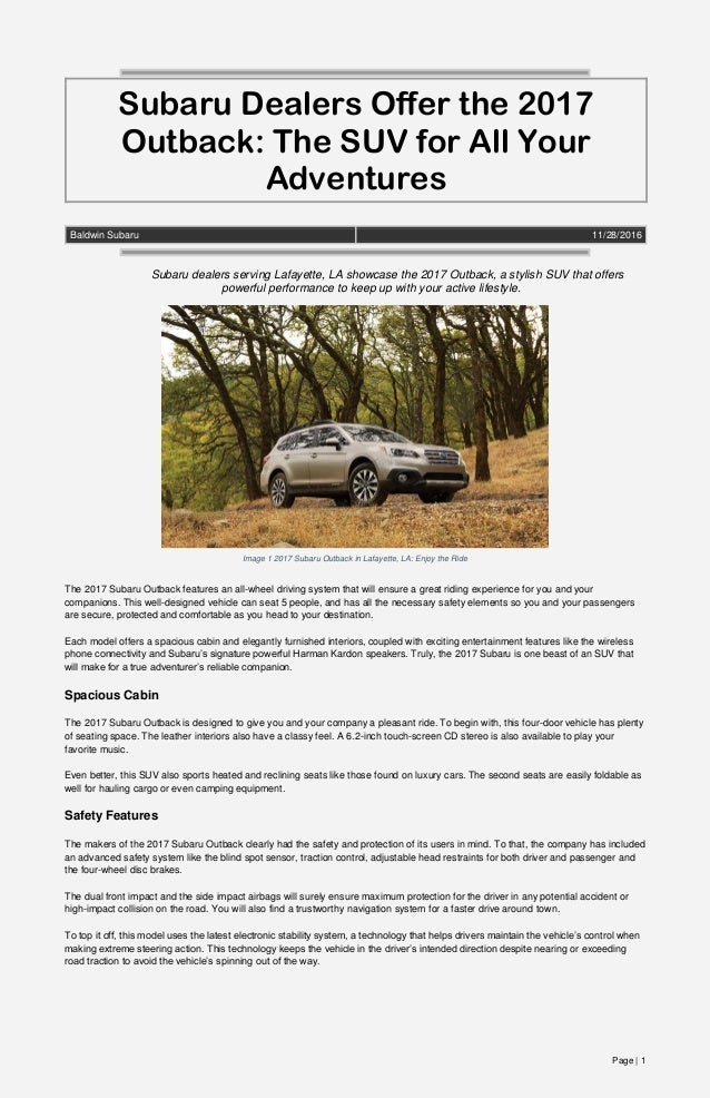 Subaru Dealers Offer The 2017 Outback The Suv For All Your Adventures