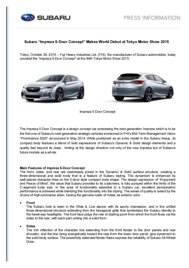 Subaru Impreza 5 Door Concept Press Release