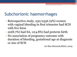 Subchorionic Infarct Subchorionic haemorrhages | PPTX