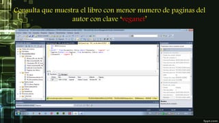 Consulta que muestra el libro con menor numero de paginas del
autor con clave ‘veganet’
 
