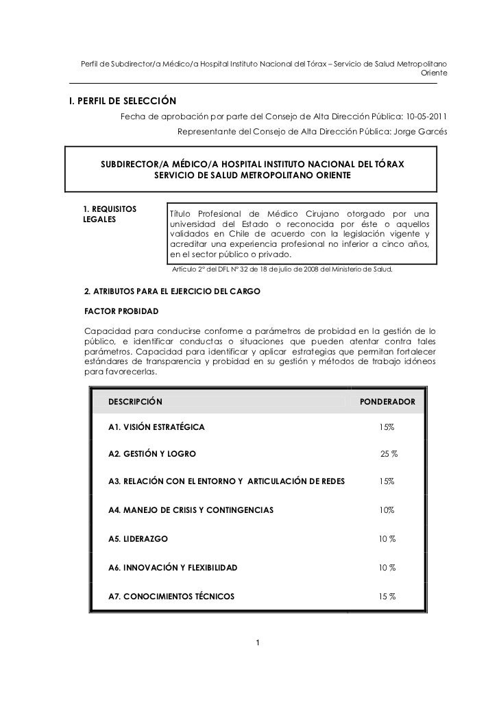 Subdirector (a) medico instituto nacional del tórax