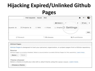 Hijacking Expired/Unlinked Github
Pages
 