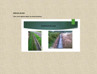 Subdrenes de zanja
Tiene como objetivo abatir los niveles freáticos.
 