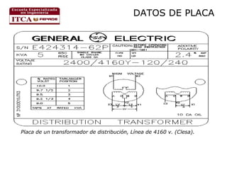 DATOS DE PLACA

Placa de un transformador de distribución, Línea de 4160 v. (Clesa).

 