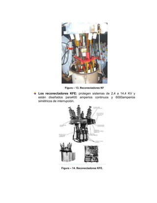 Figura – 13. Reconectadores KF
Los reconectadores KFE: protegen sistemas de 2,4 a 14,4 KV y
están diseñados para400 amperios continuos y 6000amperios
simétricos de interrupción.
Figura – 14. Reconectadores KFE.
 