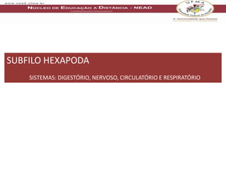 SUBFILO HEXAPODA
    SISTEMAS: DIGESTÓRIO, NERVOSO, CIRCULATÓRIO E RESPIRATÓRIO
 