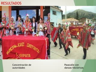 RESULTADOS
LOGRADOS
Concentración de
autoridades
Pasacalle con
danzas folclóricas
 