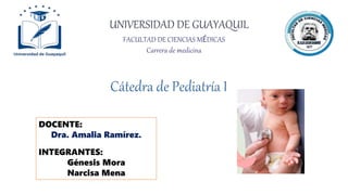 UNIVERSIDAD DE GUAYAQUIL
Cátedra de Pediatría I
FACULTAD DE CIENCIAS MÉDICAS
Carrera de medicina
DOCENTE:
Dra. Amalia Ramírez.
INTEGRANTES:
Génesis Mora
Narcisa Mena
 