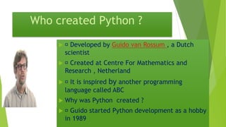 POWER OF PYTHON PROGRAMMING LANGUAGE | PPT