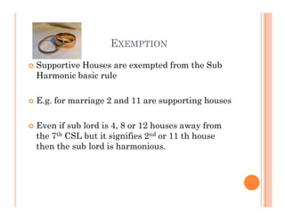 EXEMPTION
   Supportive Houses are exempted from the Sub
    Harmonic basic rule

   E.g. for marriage 2 and 11 are supp...