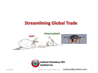 Streamlining Global Trade
Subhash Chowdary, CEO
Aankhen Inc.
7/17/2014 1Aankhen Inc. www.aankhen.com subhash@aankhen.com
 