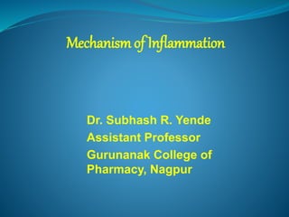 Dr. Subhash R. Yende
Assistant Professor
Gurunanak College of
Pharmacy, Nagpur
Mechanism of Inflammation
 