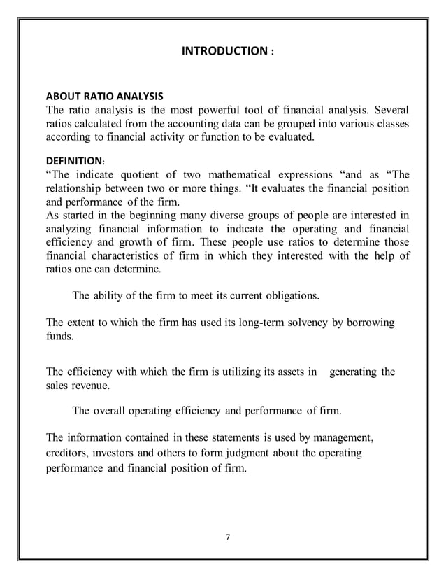 Ratio Analysis project | DOCX | Business Accounting & Finance | Business