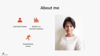 About me
Lead Data Analyst Master’s in
Business Analytics
Long distance
runner
 