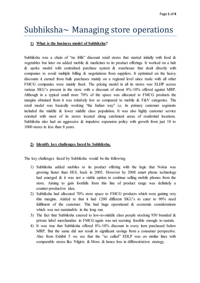 subhiksha case study questions and answers