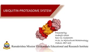 UBIQUITIN-PROTEASOME SYSTEM
Presented by:
Subhojit Ghosh
Roll No: N1930070
M.Sc. in Agricultural Biotechnology
Module: ABT-209
Ramakrishna Mission Vivekananda Educational and Research Institute
 