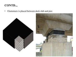 CONTD..,
• Elastomers is placed between deck slab and pier.
 