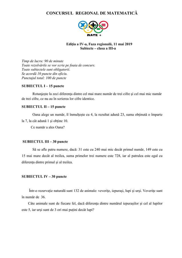 Subiecte bareme clasa a iii a regionala 2019 pdf
