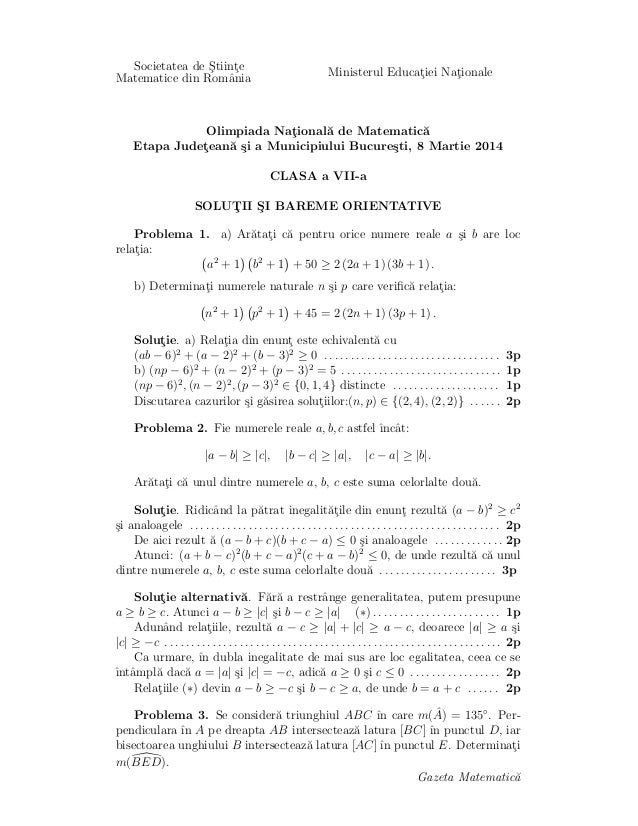 Subiecte Si Barem Olimpiada De Matematica Etapa Judeteana 08 03 2014