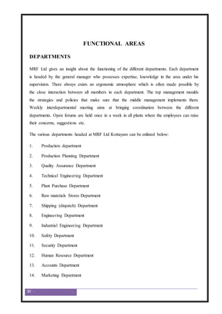 A REPORT ON ORGANIZATION STUDY AT MRF. LTD, KOTTAYAM by Subin surendran ...