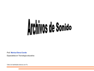 Prof. Marisa Elena Conde
Especialista en Tecnología educativa




Taller de habilidades básicas con Tic
 
