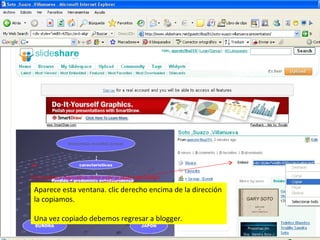 Aparece esta ventana. clic derecho encima de la dirección  la copiamos. Una vez copiado debemos regresar a blogger. 