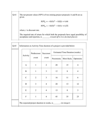 Mine Engineering Math Subject-12 System Engineering Mine Economics and Reliability ...
