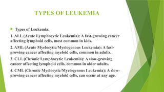 Leukemia Types Overview SUBJECT- MSN-II LUEKEMIA.pptx my muoooooo | PPTX
