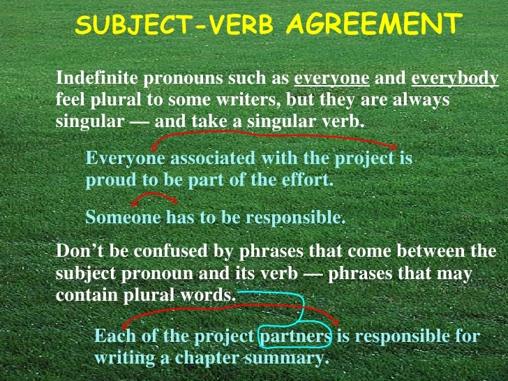 subject verb agreement is responsible a verb