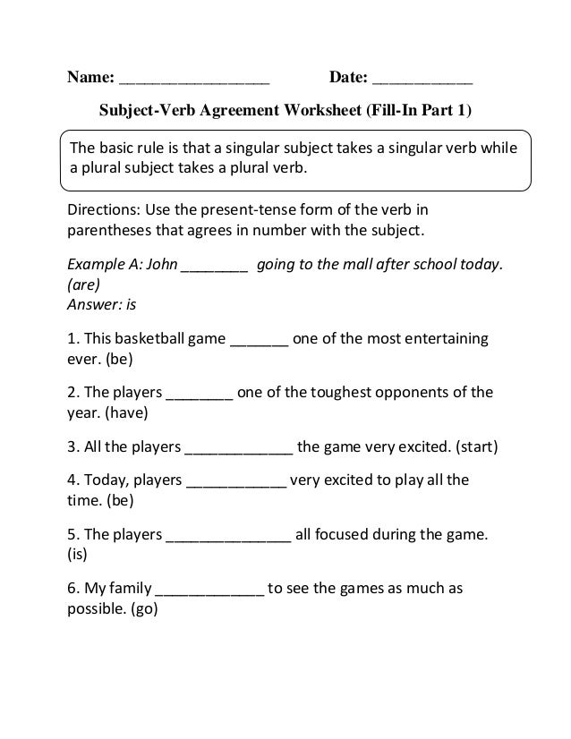 Subject Verb Fill In P 1 Beginner