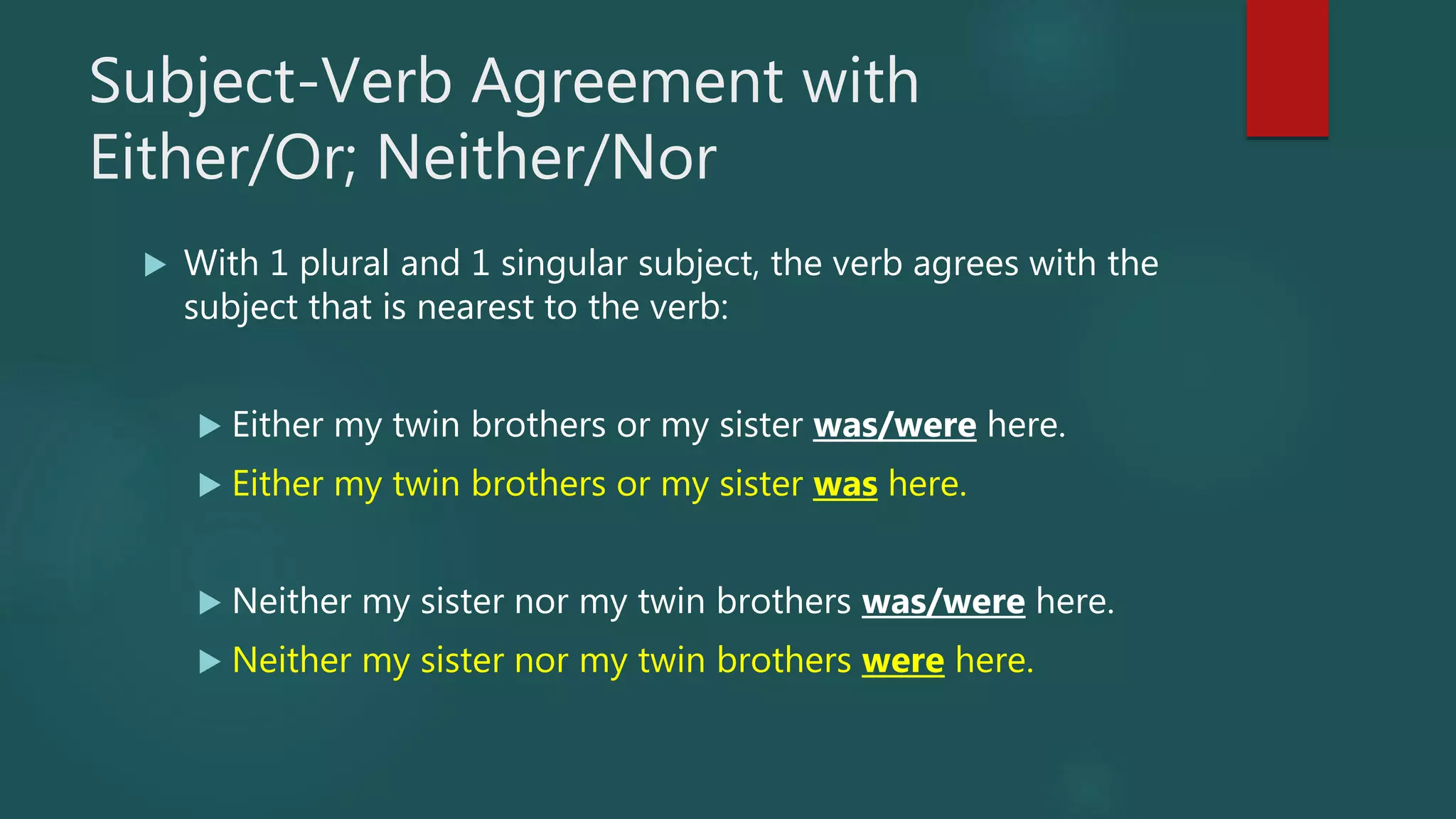 Subject verb agreement | PPTX