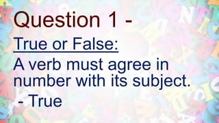 Subject verb agreement | PPTX